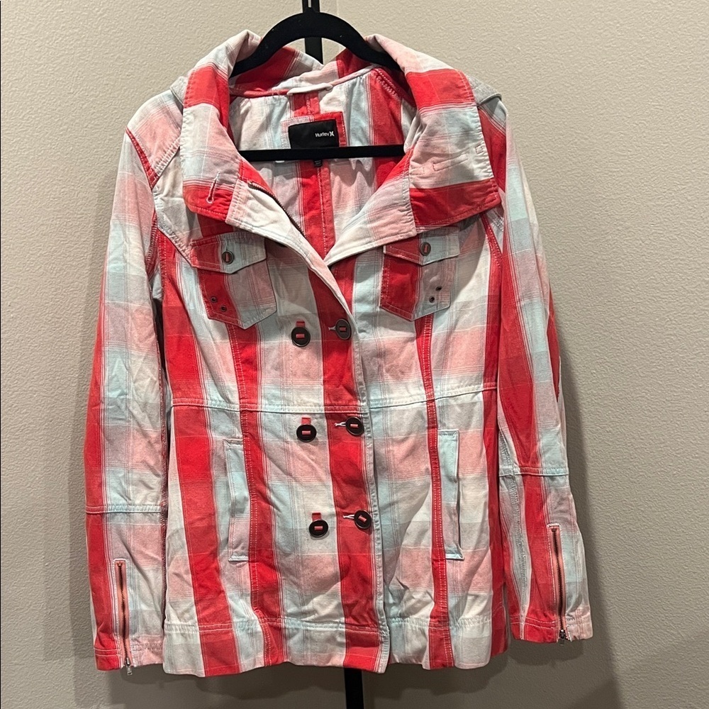 Hurley Red and White Plaid Utility Jacket